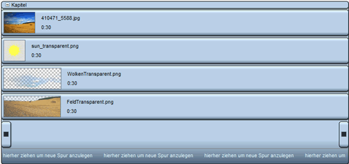 Timeline mit den einzelnen Bildebenen