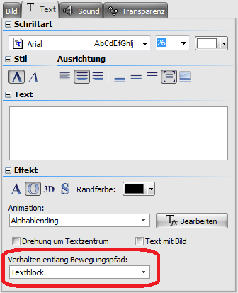 Texteigenschaften: Verhalten entlang Bewegungspfad