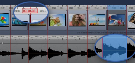 Fotos mit Musik und roten Linien in der Timeline