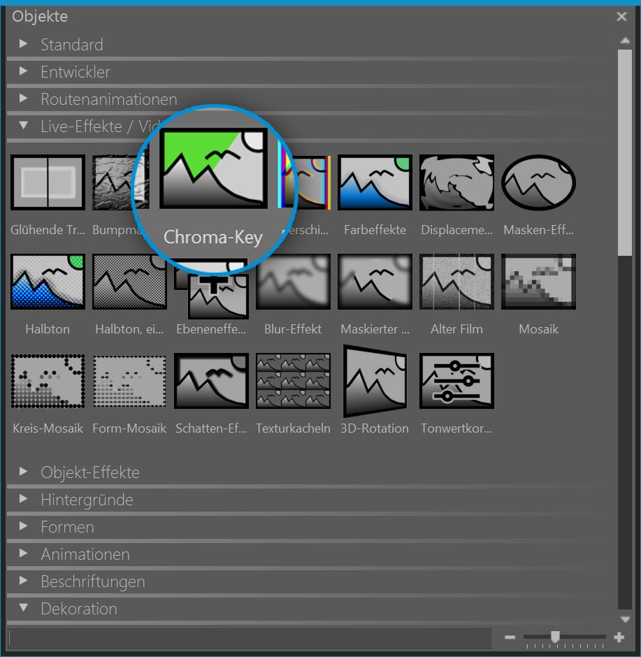 Chroma Key Effekt in der Toolbox von Stages 10