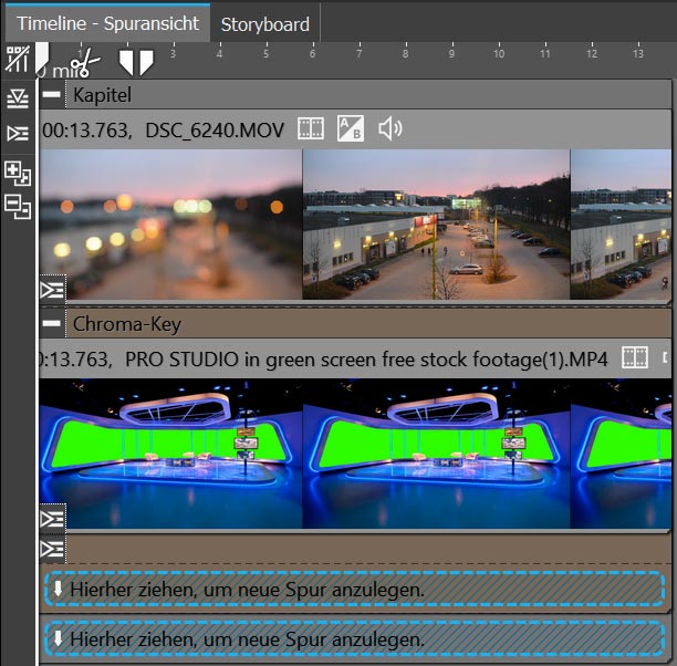 Kapitel mit Chroma Key Effekt in der Timeline von Stages 10