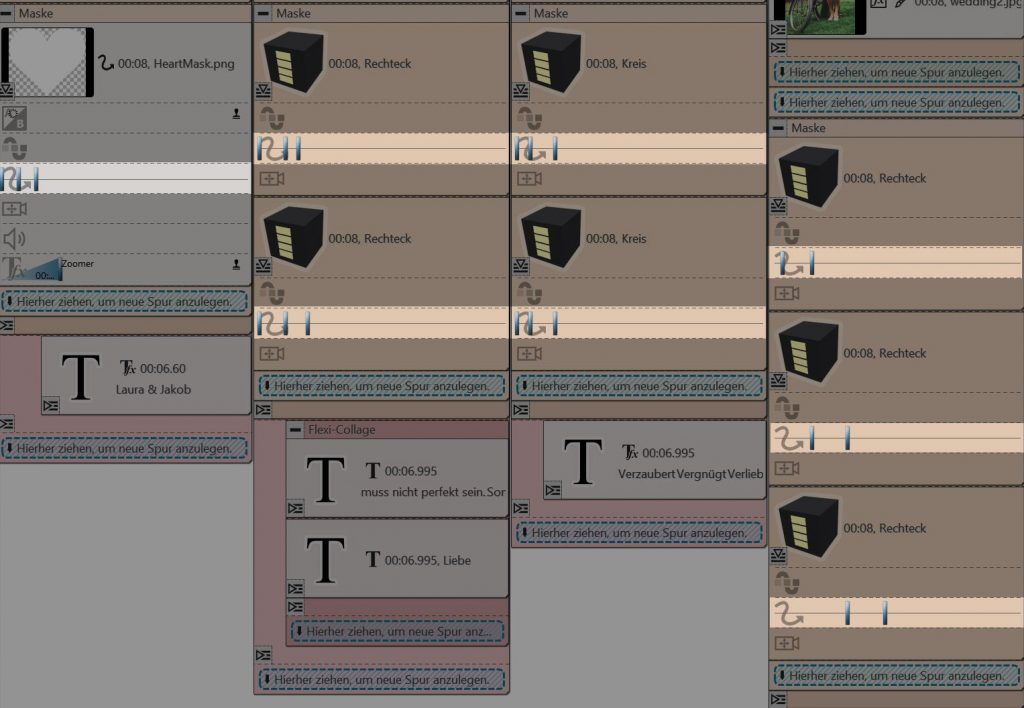 Keyframe-Spuren für die Bewegungsmarken der Masken in Stages 10