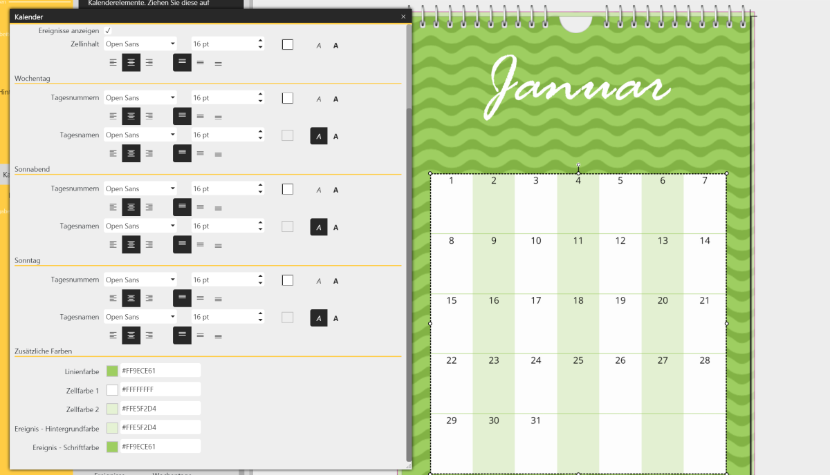 Einstellungen: zusätzliche Farben ändern