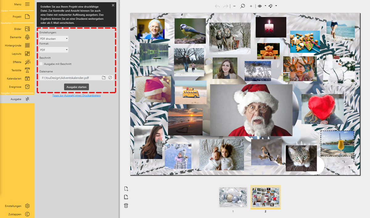 Adventskalender Mit Fotos Selbst Gestalten In Youdesign Calendar Aquasoft Hilfe