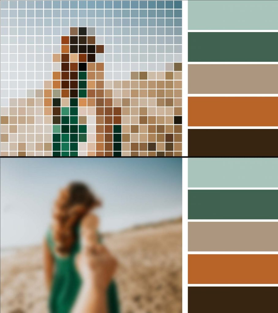Eine eigene Farbpalette lässt sich gut aus dem Foto entnehmen, wenn man es vorher weichzeichnet oder in Mosaikstücke teilt.