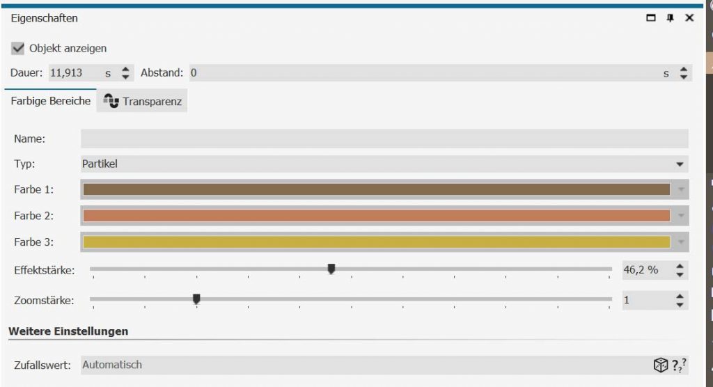 Einstellungen für den Effekt "Farbige Bereiche"