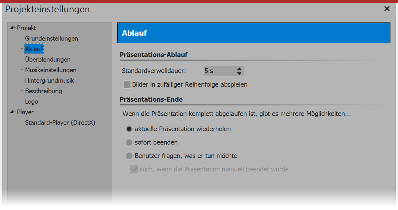 Einstellungen zum Präsentations-Ende