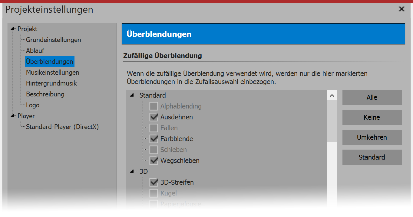 Auswahl für zufällige Überblendungen