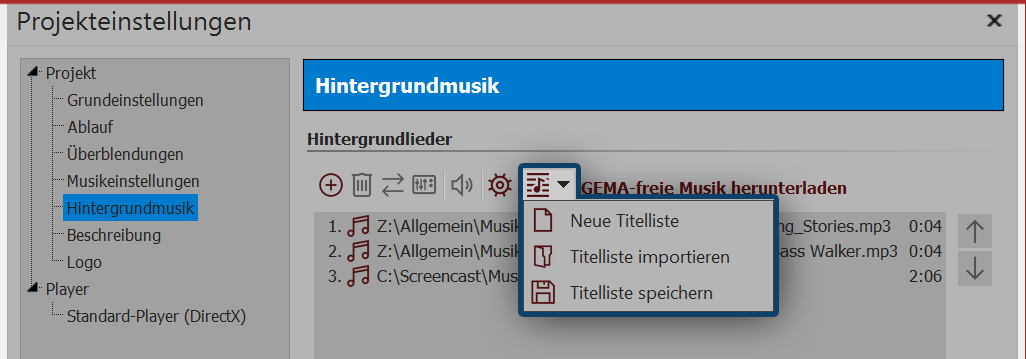 Titelliste speichern