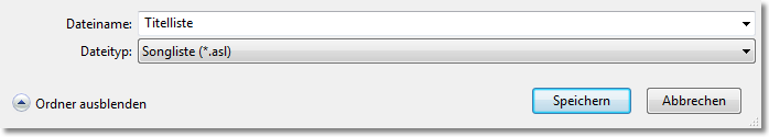Titelliste speichern unter