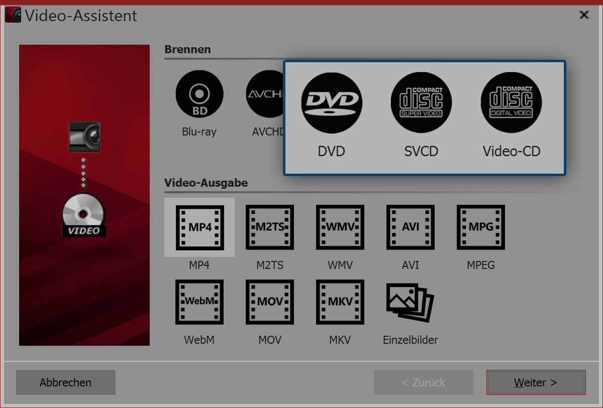 Video-Assistent für DVD, SVCD und Video-CD