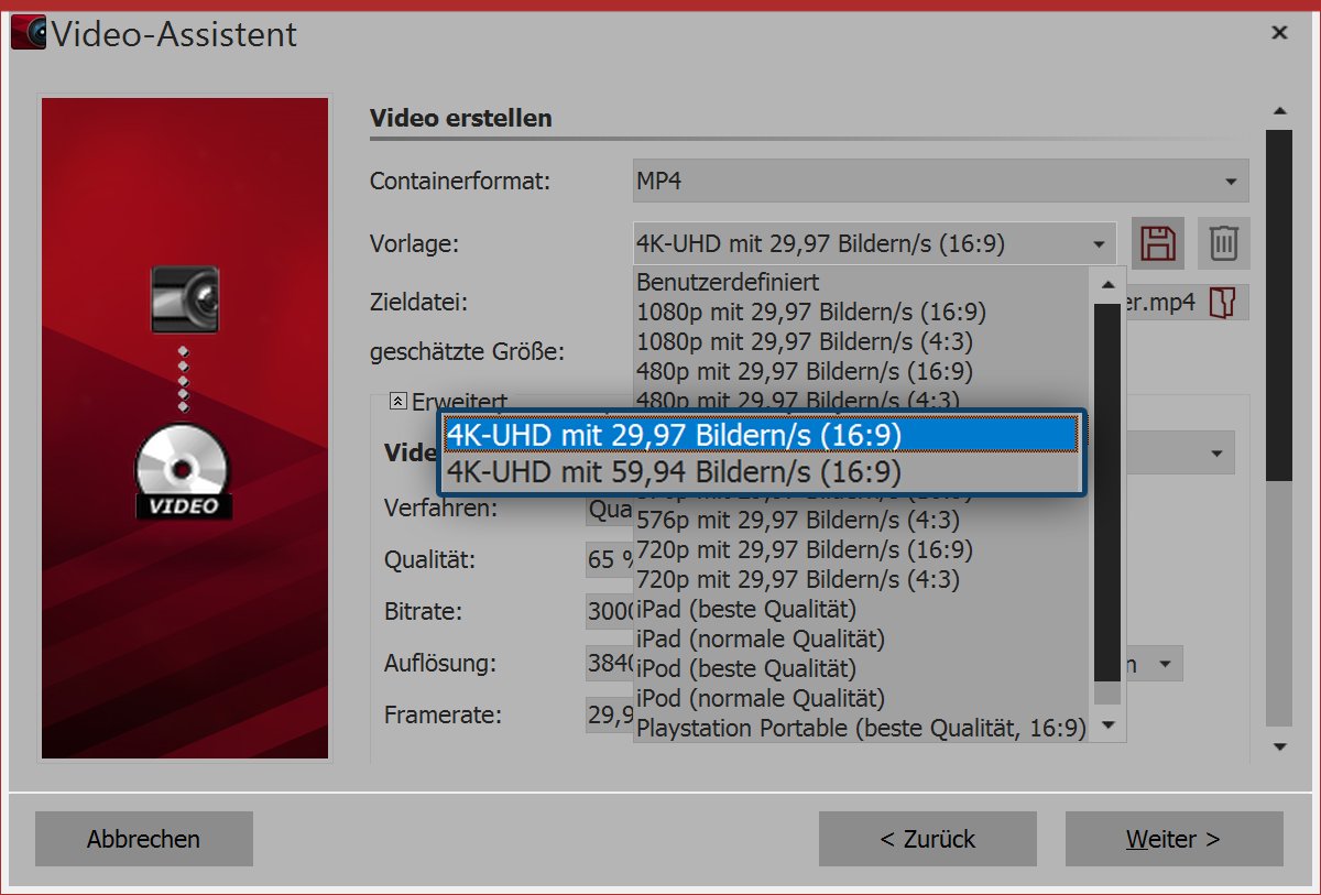 Erstellung eines 4K-Videos