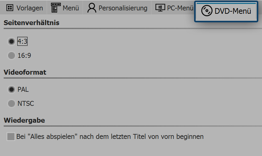 Einstellungen für DVD-Menü
