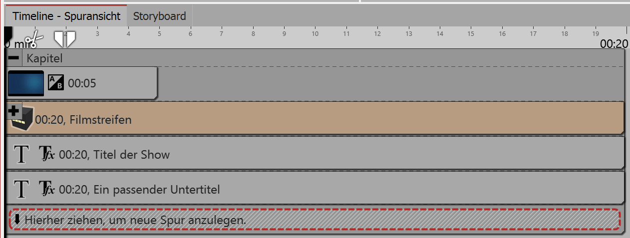 Aufbau in der Timeline