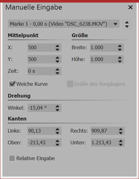 Manuelle Eingabe des Winkels