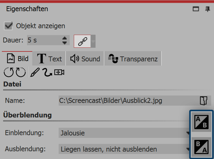 Ein- bzw. Ausblendung anpassen