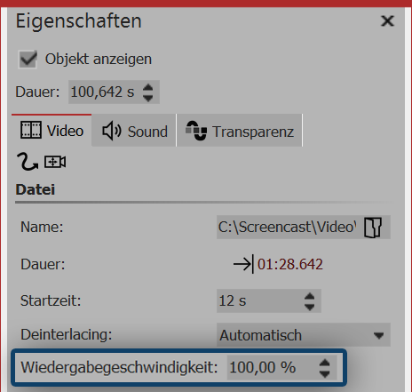 Wiedergabegeschwindigkeit ändern