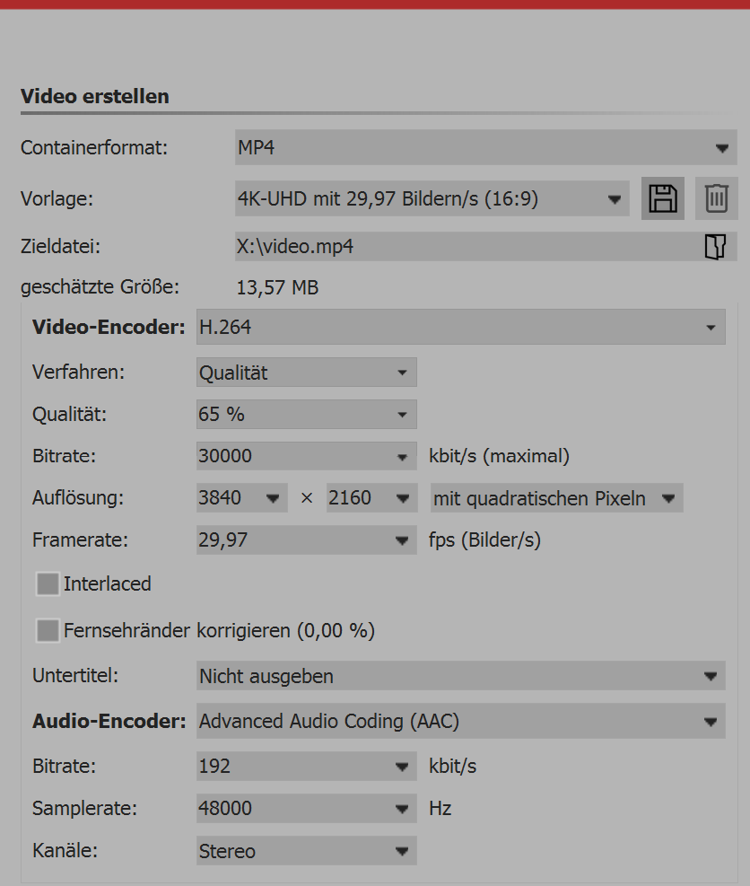 Video-Assistent mit erweiterten Einstellungen