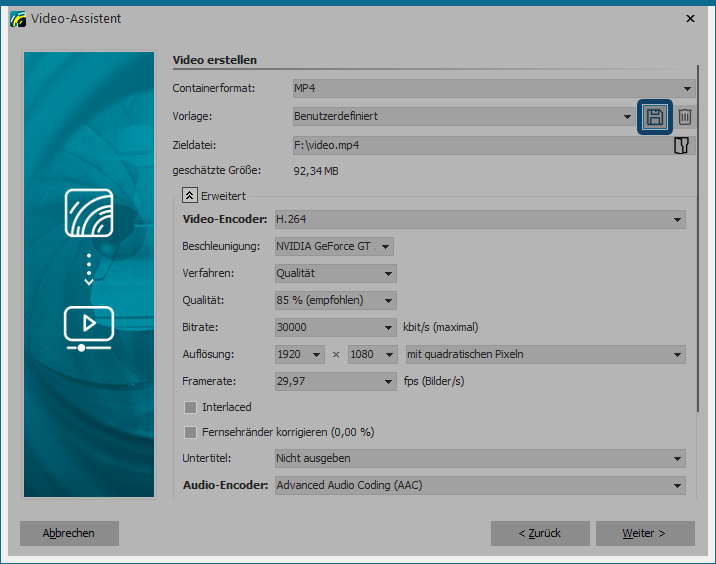 Export-Vorlage speichern