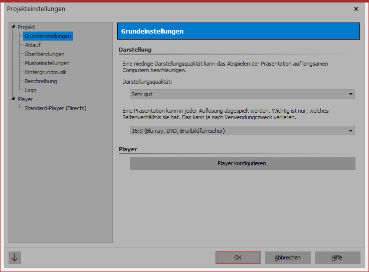 Grundeinstellungen für Diashow