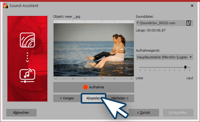 Aufgenommenen Kommentar anhören