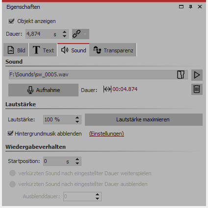 Sound in den Bild-Eigenschaften