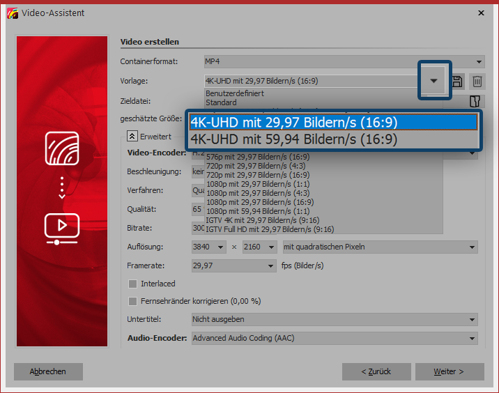 Erstellung eines 4K-Videos