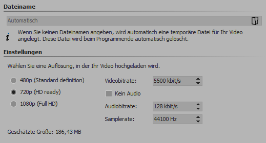 Video-Einstellungen für YouTube