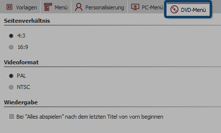 Einstellungen für DVD-Menü