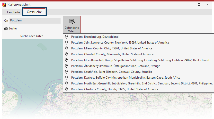 Suche im Kartenassistent