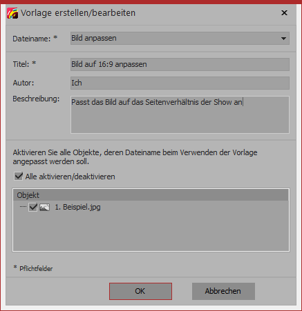 Vorlage erstellen/bearbeiten