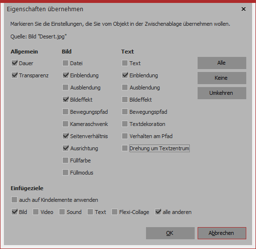 Eigenschaften übernehmen