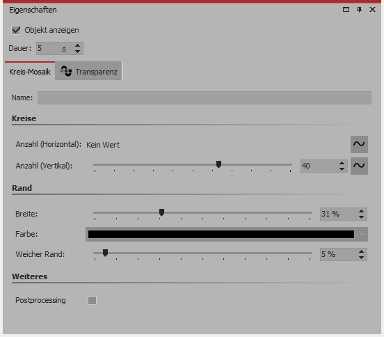Einstellungen für Kreis-Mosaik-Effekt