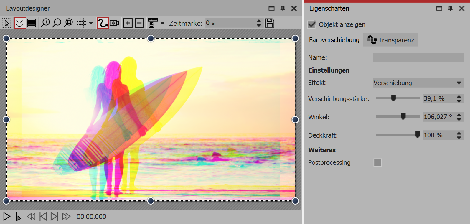 Einstellungen für Farbverschiebung