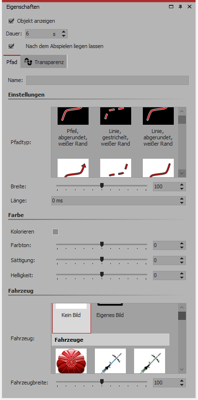 Einstellungen für Dek. Pfad