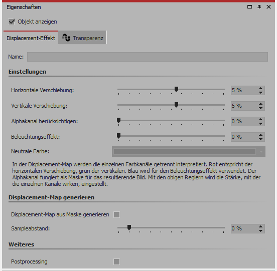 Einstellungen für Displacement-Effekt