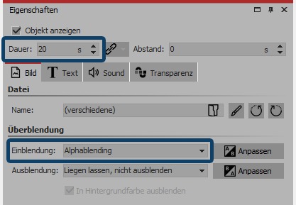 Einstellungen für Bilder innerhalb des Galerie-Effektes