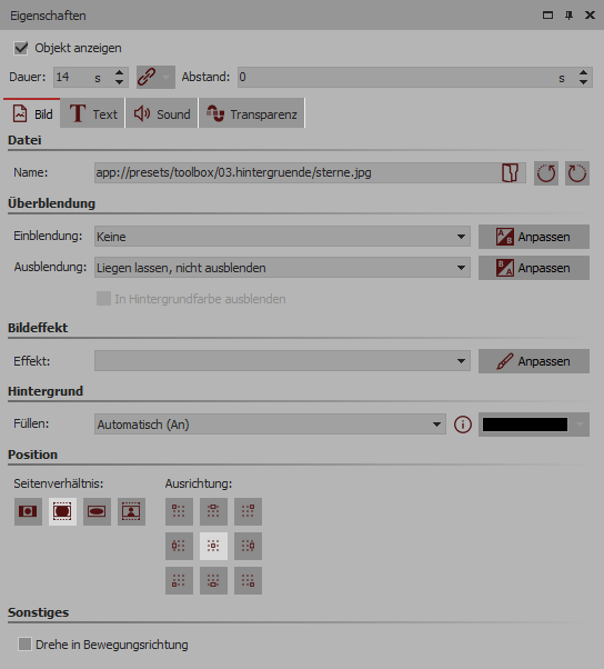 Eigenschaften eines Bild-Objektes