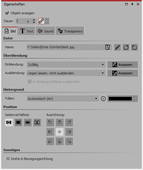 Eigenschaften für Bild-Objekt