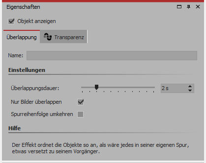 Einstellungen für Überlappung