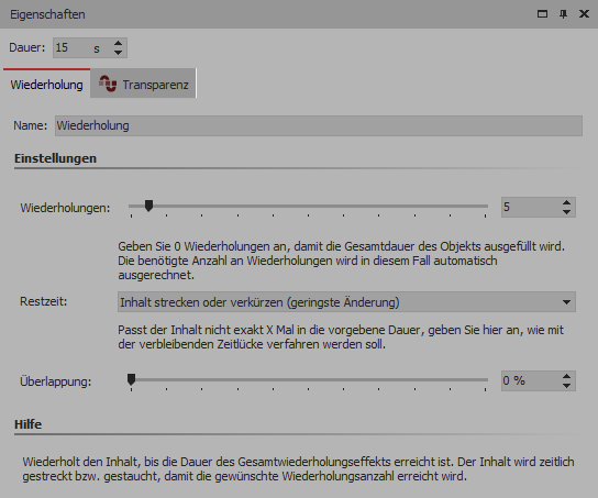 Einstellungen für Wiederholung