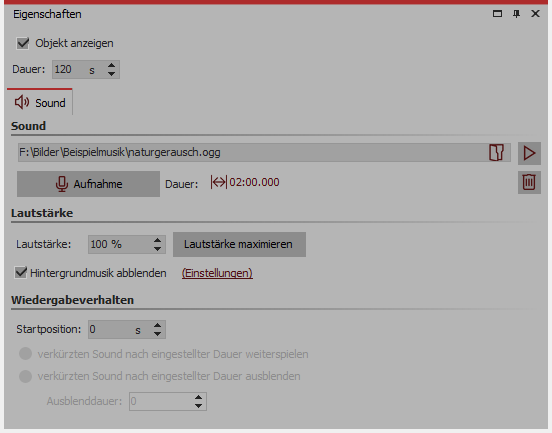 Einstellungen für Sound-Objekt
