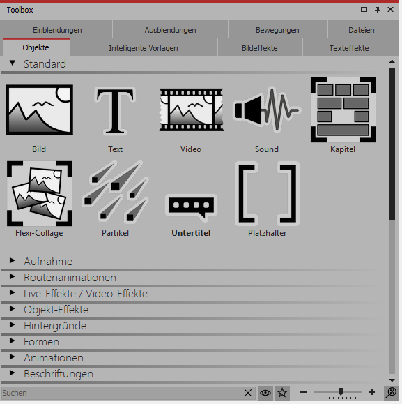 Objekte in der Toolbox
