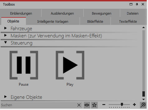 Pause- und Play-Objekt in der Toolbox