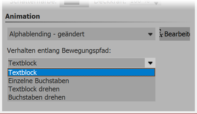 Einstellungen für Text-Objekt