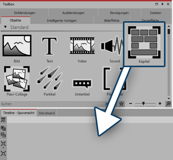 Kapitel-Objekt in Timeline ziehen