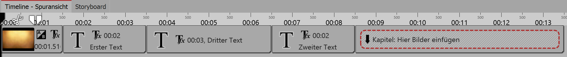 Mehrere Texte mit Kapitel in der Timeline