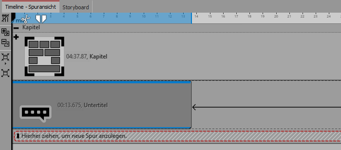 Untertitel-Objekt unter das Kapitel-Objekt ziehen