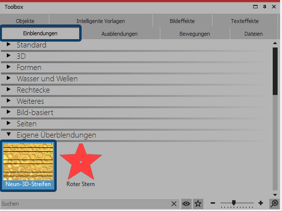 Eigene Überblendungen in der Toolbox
