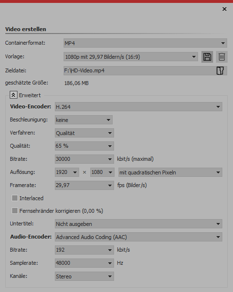 Video-Assistent mit erweiterten Einstellungen